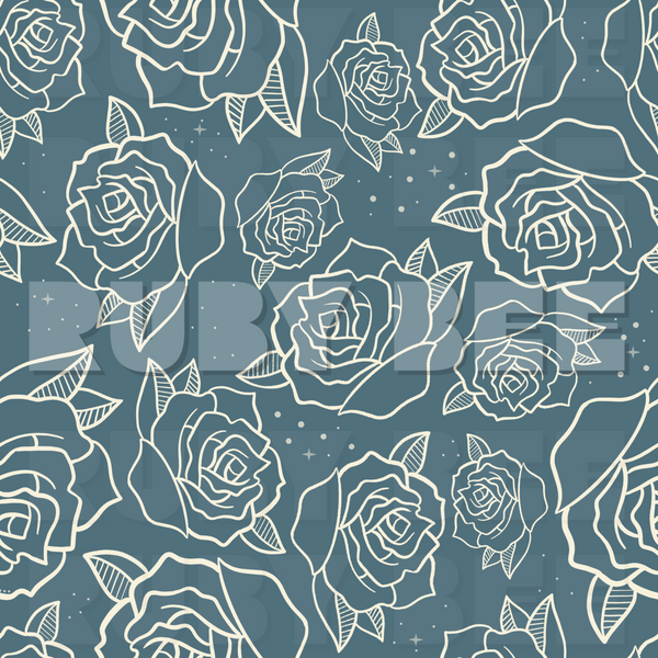 Traditional Tattoo Rose Dusty Blue